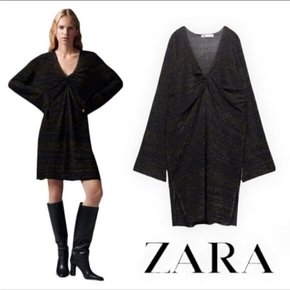 ZARA Metallic ThreadKnit Tunic Dress Bloggers Fav Semi Sheer Size Medium